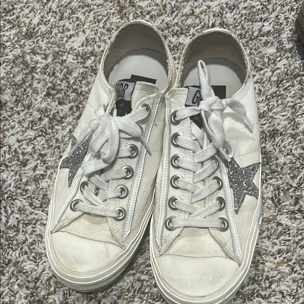 Golden goose canvas White Sneakers with Silver Star Detail